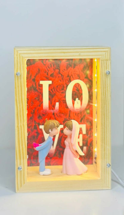 3D Romantic Couple Figurine Shadow Box with LED Lights and photoframe – I Love You Wooden Frame for Valentine’s Day, Proposal, Wedding Anniversary, or Bedroom Decoration