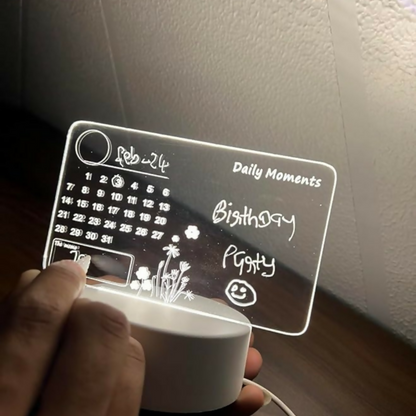 3D LED Acrylic Writing Board with Calendar Design | Reusable Message Lamp with Erasable Pen & USB Cable | Custom Note Night Light for Study Table, Office Desk & Gift for Birthday, Valentine, Anniversary